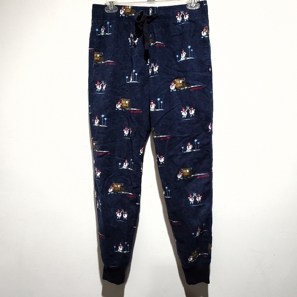Hollister CA Navy Snowman Winter Print Sleep Pajama Jogger Pants Size XS EUC - Picture 11 of 16